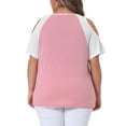 thumbnail image 3 of Agnes Orinda Women's Plus Size Contrast Short Sleeve Cold Shoulder Summer Blouse 3X Pink, 3 of 6