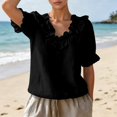 thumbnail image 5 of Summer Sales Womens Summer Tops Work‑Style Ruffled V‑Neck Pleated Short Sleeve Loose‑Fit Blouse Oversized Tshirts for Women Under 12$, 5 of 8