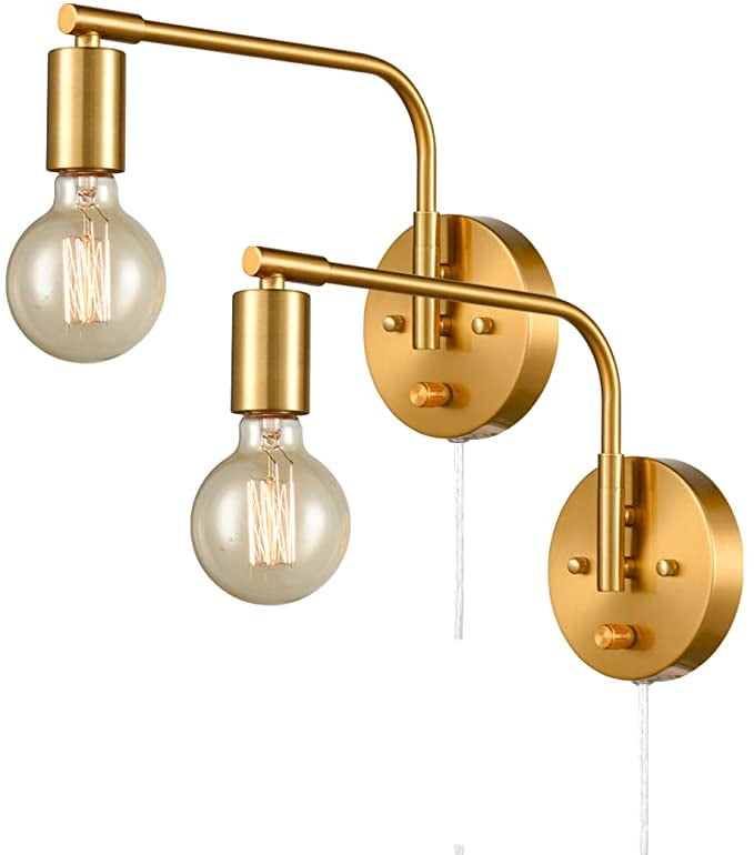 Set of 2 Details about   1-Light Wall Sconce Lighting Brass Gold Modern Industrial Wall Light 