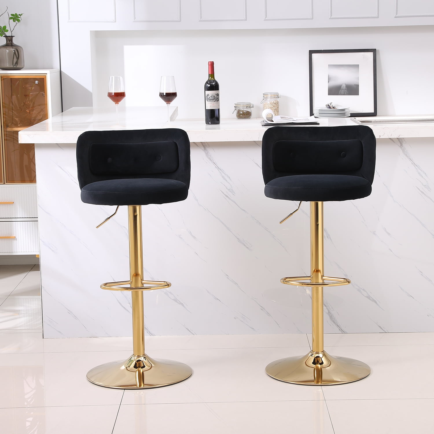 Kadyn 2pcs Modern Adjustable Counter Height Barstools with Back& Footrest for Kitchen, Black Kadyn 2pcs Modern Adjustable Counter Height Barstools with Back& Footrest for Kitchen, Black