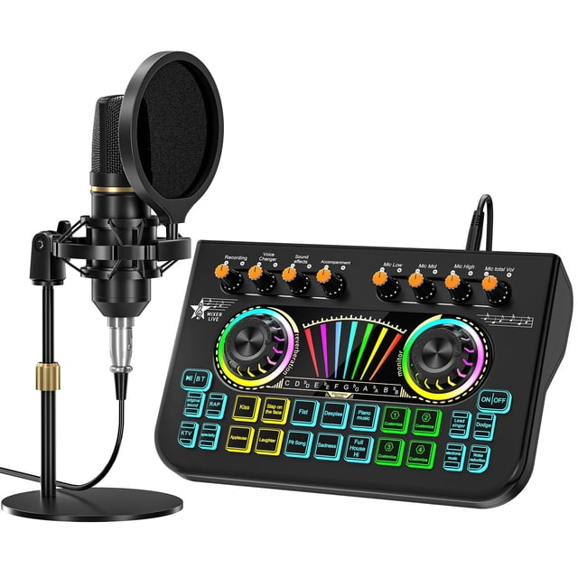 Paquete de micrófonos para podcasts Tenlamp X3, mezclador de audio con cambiador de voz