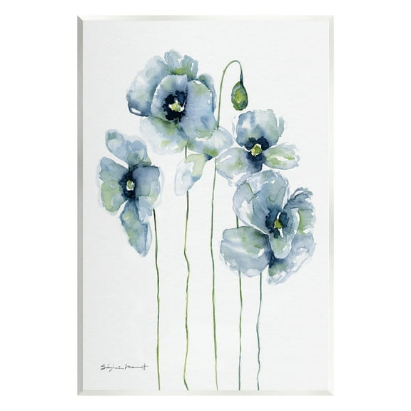 Stupell Modern Poppy Blooms Blue Abstract Botanical & Floral Painting Wall Plaque Unframed Art Print Wall Art