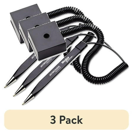 (3 pack) Mmf Industries Wedgy Secure Antimicrobial Ballpoint Counter Pen W/square Base, .5mm, Black /barrel