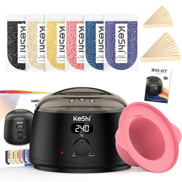 Kit de depilación KeShi para mujeres y hombres, calentador de cera digital con 6 bolsitas de cera dura, kit de depilación casera para cuerpo completo, rostro, cejas, bikini, piernas, piel brasileña y