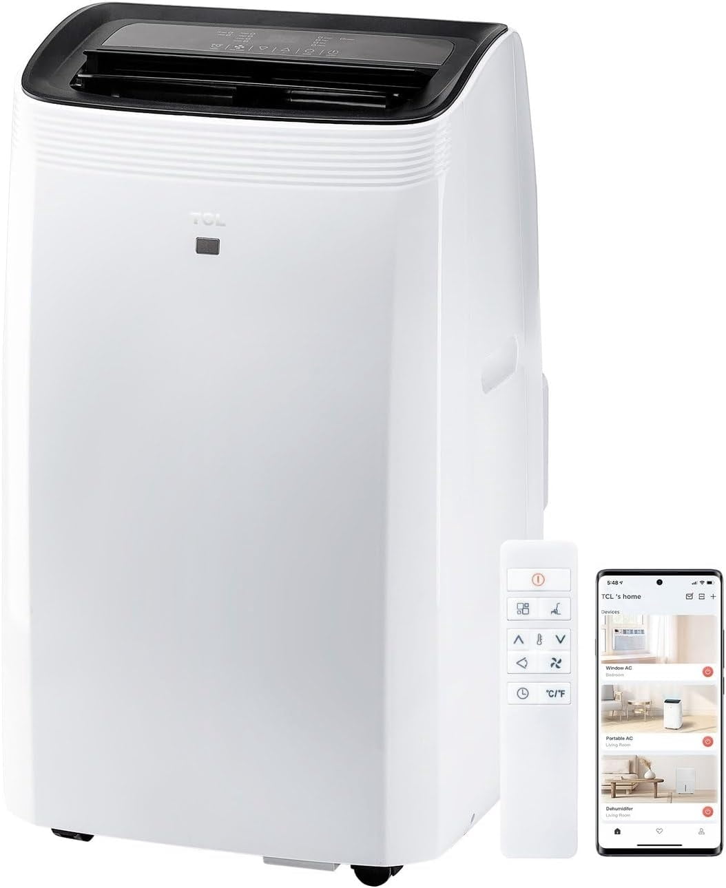 TCL H10P36W 10,000 SACC BTU (ASHRAE 14,000 BTU) Smart Portable Air Conditioner, Fan & Dehumidifier, 450 Sq. Ft, 3-Speeds, Remote Control