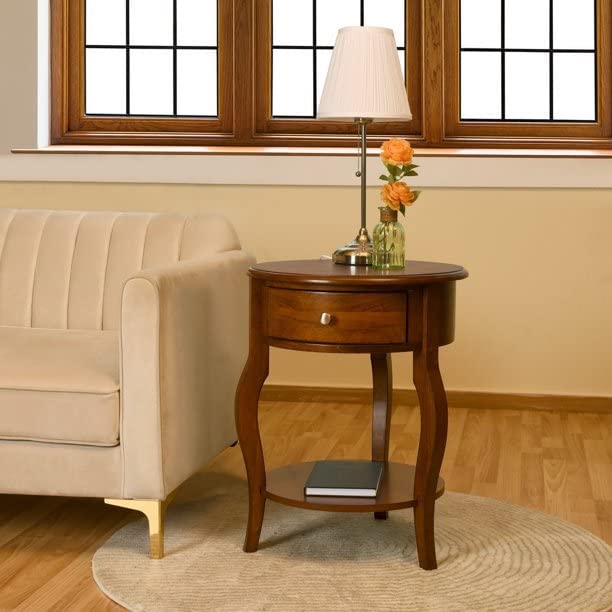 Moselota MidCentury Round End Table,Vintage Small Side Table with Drawer Storage, Couch Side