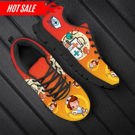 

Gradient Cartoon Nursing Doctor Brand Design Flats Shoes Women Casual Lace Up Sneakers Lightweight Nurse Ladies Shoe