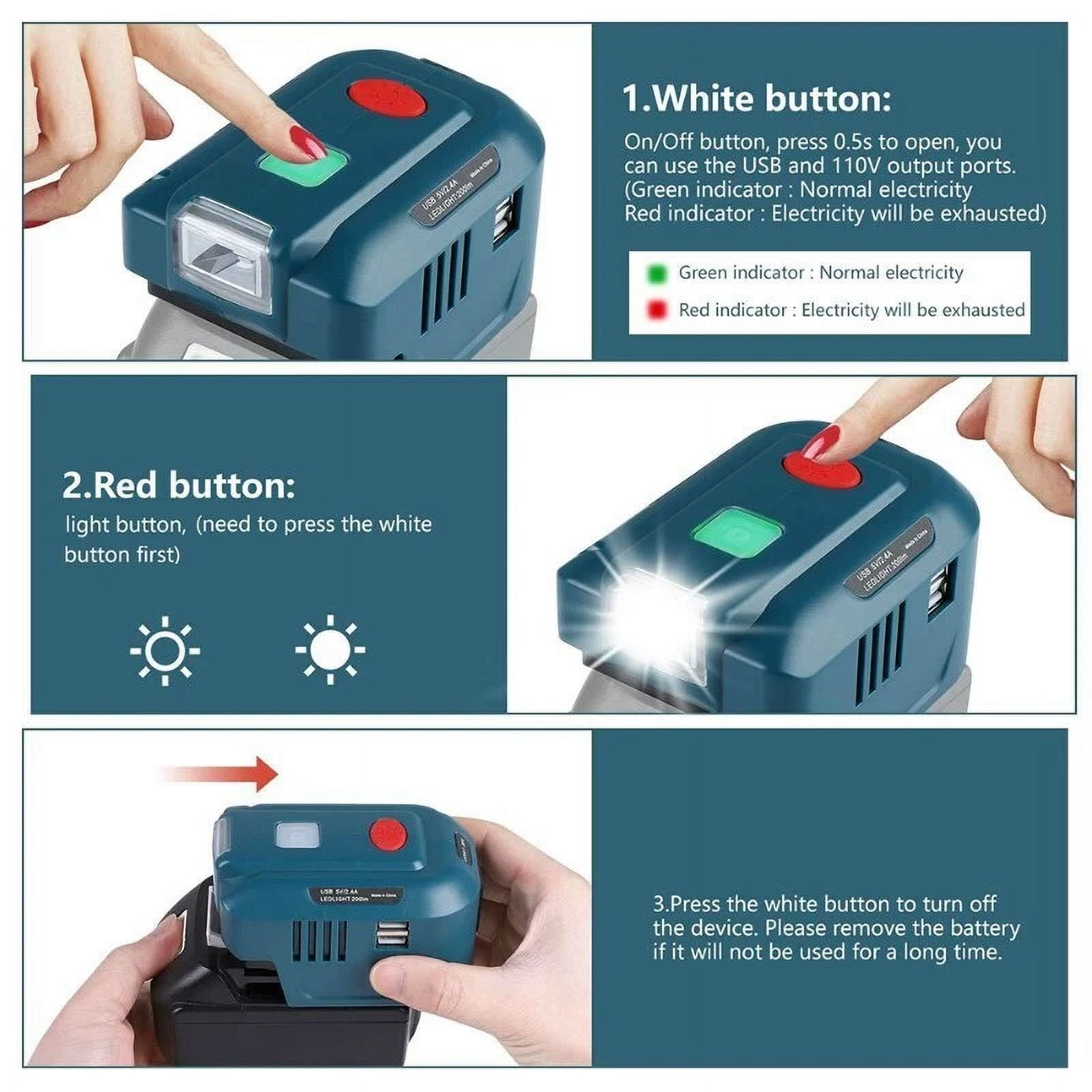 Power Source for Makita 18V Li-ion Battery Inverter Generator with Light USB
