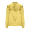 thumbnail image 4 of Women's Silky Satin Long Sleeve Tops High Neck Dress Shirt Business Casual Dressy Blouses Solid Color (XL, Yellow), 4 of 5