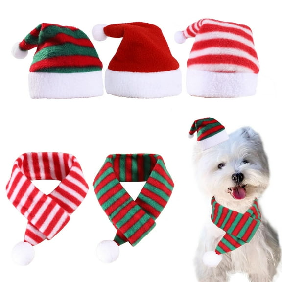 Harikaji 5PCS Cat Dog Christmas Santa Hat with Scarf, Christmas Costume Outfit Set Christmas Holiday Party Cosplay Dress Up Supplies for Puppy Kitten
