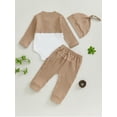 thumbnail image 4 of Suealasg Baby Boys Girls Outfit 3 6 9 12 18 Months Infant Long Sleeve Contrast Color Romper Long Pants Hat Set 3Pcs Newborn Spring Fall Clothes, 4 of 7