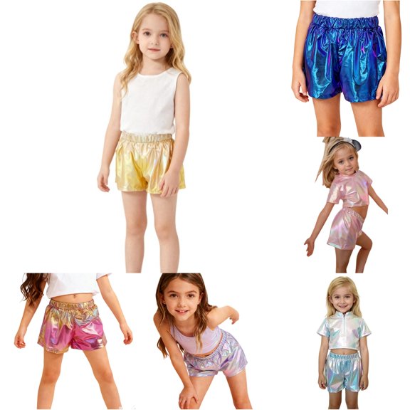 Girls Shorts for Stage Performance Dance Wear Glitter Shiny Metallic Bottom Party Outfit Festive Celebration Apparel Girl Apparel 3-4 Years