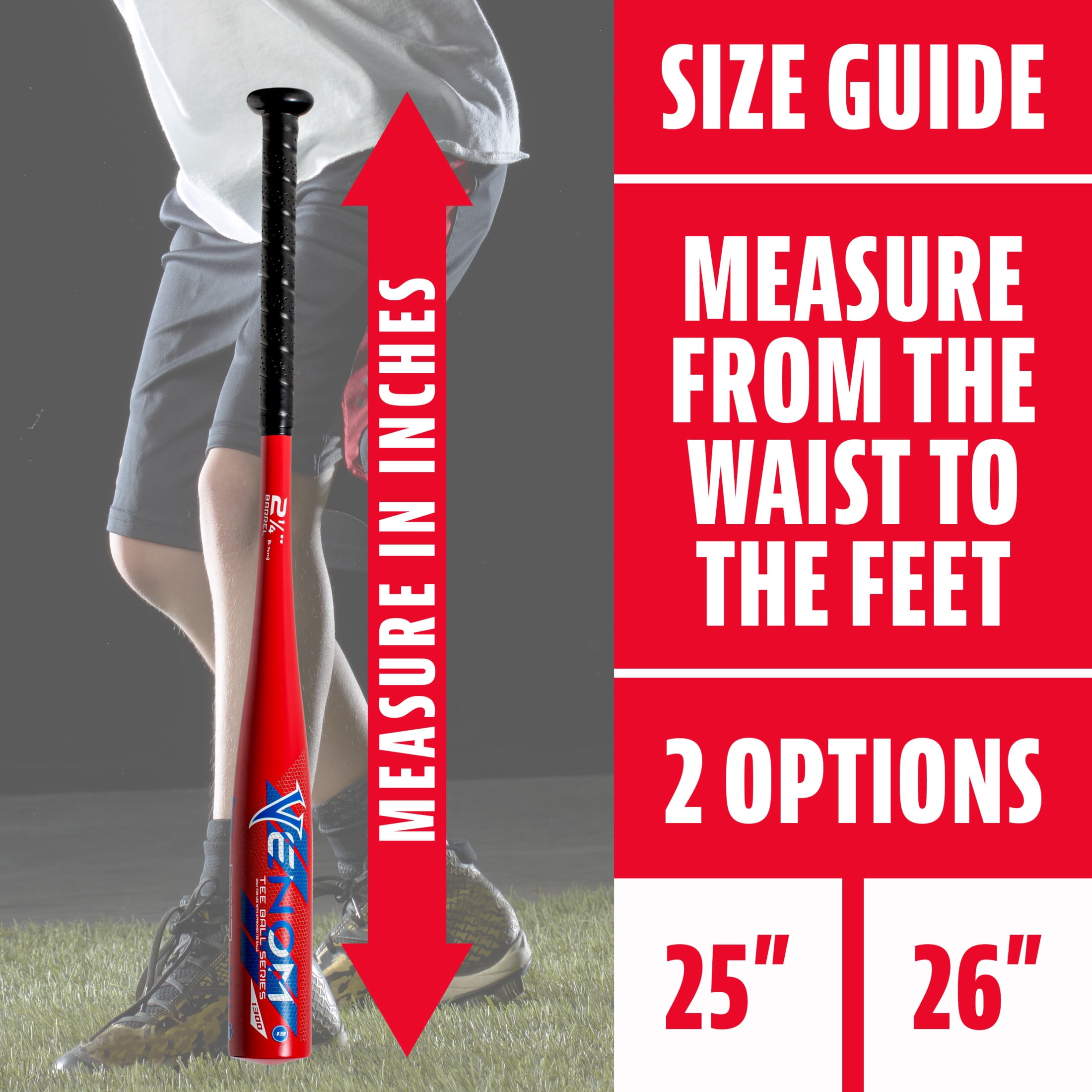 Franklin Sports Venom 1300 Youth Aluminum Teeball Bat, 26 in/13 oz, Drop -13, Red