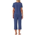 thumbnail image 3 of Conjunto de lounge para mujeres INSPIRE CHIC, camiseta de manga corta, pantalones largos, pantalones capri con cuello en V, conjunto de pijama con botones y bolsillo, talla XS, color navy, 3 of 6