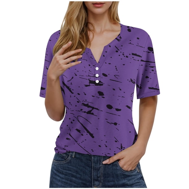 Camisetas de Manga Corta para las Mujeres Impreso Cuello en V Top Casual, Ligero Y Suave de Algodón para las Mujeres