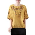 thumbnail image 2 of Lydiaunistar Womens Plus Size Spring Tops Embroidered Short Sleeve Blouse Round Neck Loose Casual Summer Fall Fashion Top Yellow, 2 of 3