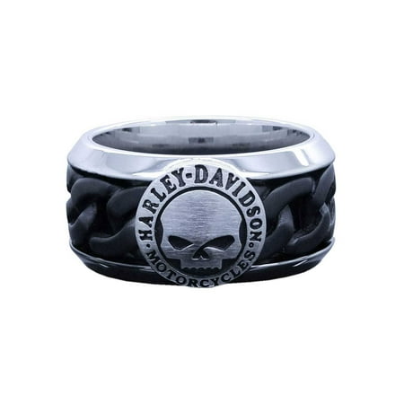 Harley Davidson Black Ring - Men's Black Steel Chain Willie G Skull H-D Ring HSR0030, Harley Davidson