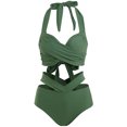 thumbnail image 5 of Hicidod High Waisted Bikini Sets for Women Tummy Control Solid Beach Bathing Suits Modest Criss Cross Cute Halter 2 Piece Swim Suit, 5 of 7
