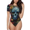 thumbnail image 2 of Fotbe Butterfly Flower Skull A Women's Crew Neck Short Sleeves Bodysuit Tops Round Neck Slim Sleeveless Soft Comfortable Basic-Large, 2 of 7