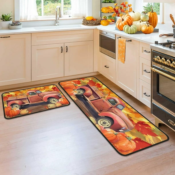 2 Pcs Fall Kitchen Rugs and Mats for Floor NonSlip Backing Mat, Fall