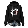 thumbnail image 4 of Game Day Sweatshirt Women with Drawstring Heart Graphic Shirts Fall Fashion Must Haves Soft Tunic Tops Cute Hoodies Workout Tops Pullover Hoodies Rugby Shirt Cozy Outfits Comfort Hoodie Black, 4 of 8