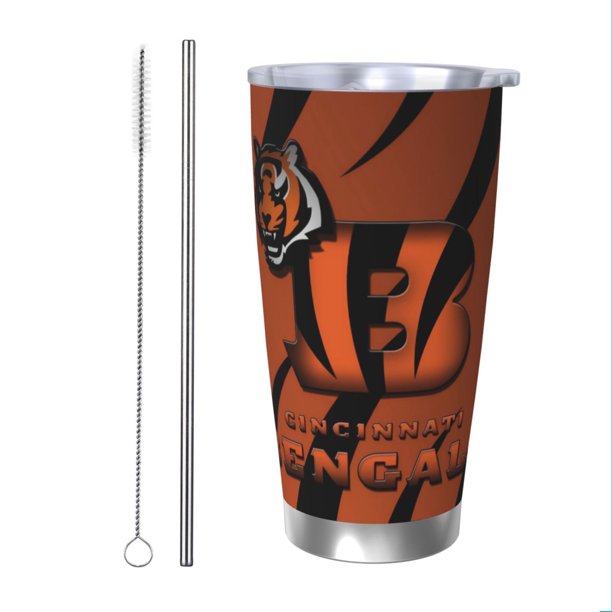 Taza térmica duradera de acero inoxidable 304 con tapa y pajita con temática del equipo de fútbol de Bengals Taza térmica de acero inoxidable de 20 oz Taza para automóvil Adecuada para bebidas frías