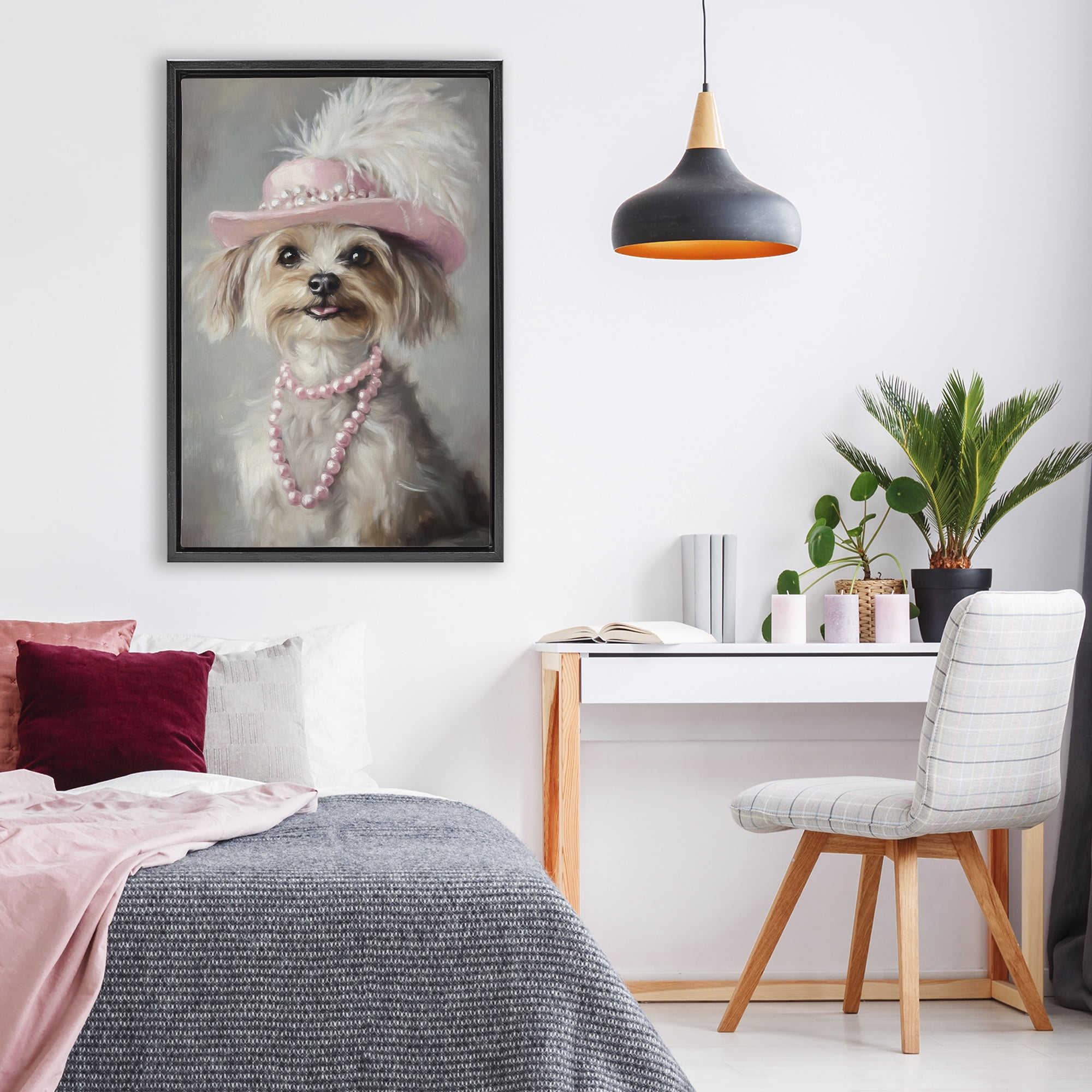 Stupell Industries Lady Yorkie Portrait Black Framed Floater Canvas Wall Art, design by Tina LeCour