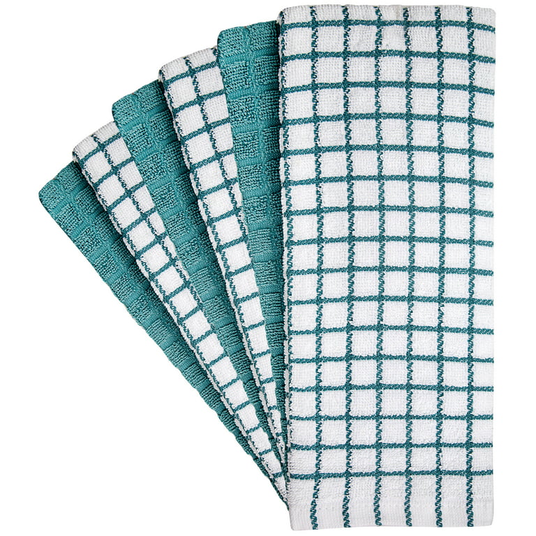 Premium Kitchen Towels (16x 28, 6 Pack) Large Cotton Kitchen Hand Towels Chef Weave Design 380 GSM Highly Absorbent Tea Towels Set with Hanging Loop
