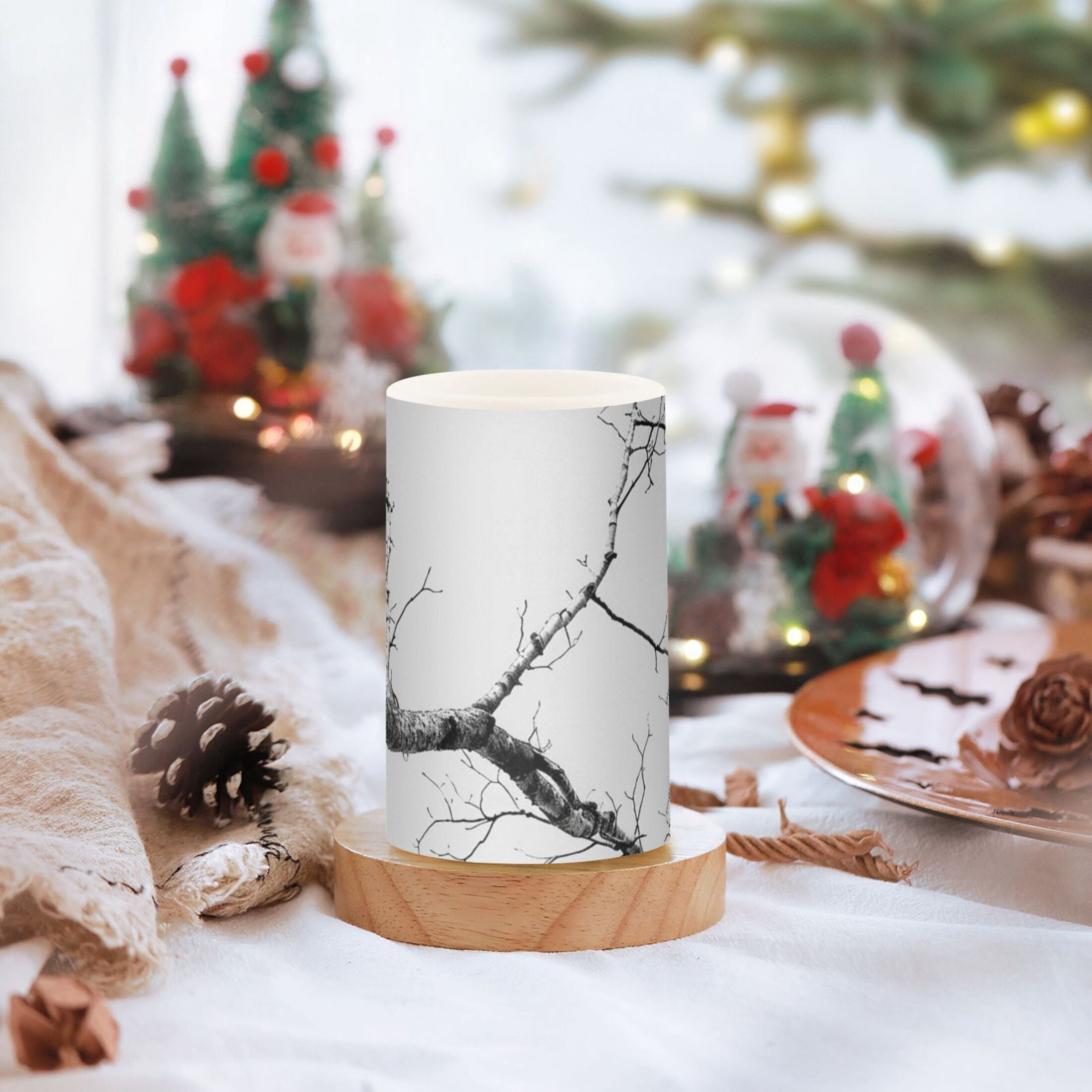 Gray Tree Branch Flameless Candles&nbsp;LED Lights Battery Operated Candles with Remote and Timers Flicker Lights Votive Set of 2