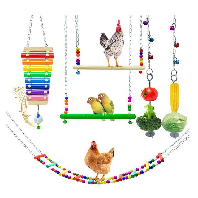 Parrot Natural Wooden Chew Toys Chicken Swing Ladder Vegetable Fruit Hanging Feeder Toys With Metal Hooks He Qiyong unisex