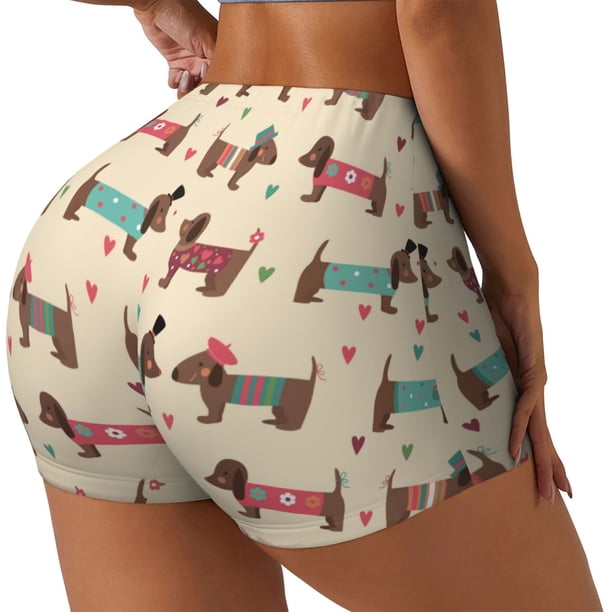 Balery Dachshund Dog Puppy Pantalones cortos de entrenamiento estampados para mujer, sin costuras, ajustados, para gimnasio, yoga, correr, deportes, ejercicio activo, fitness.-X-Large