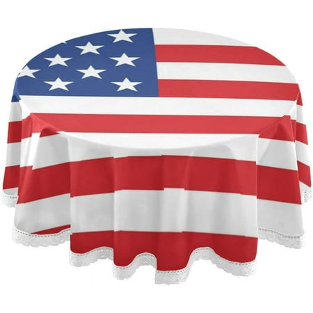 SKYSONIC Independence Day Round Tablecloth 60 inch Waterproof Tablecloth Stain Resistant and Wrinkle Decorative Patio Table Cloths for Kitchen Dinning Room Party Home Garden Picnic