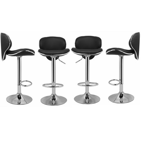 Curved 4 Seat Magshion PU Leather Adjustable Swivel Dinning Counter Bar Stools Chrome Curved Seat Chair Set of 4 Black ()