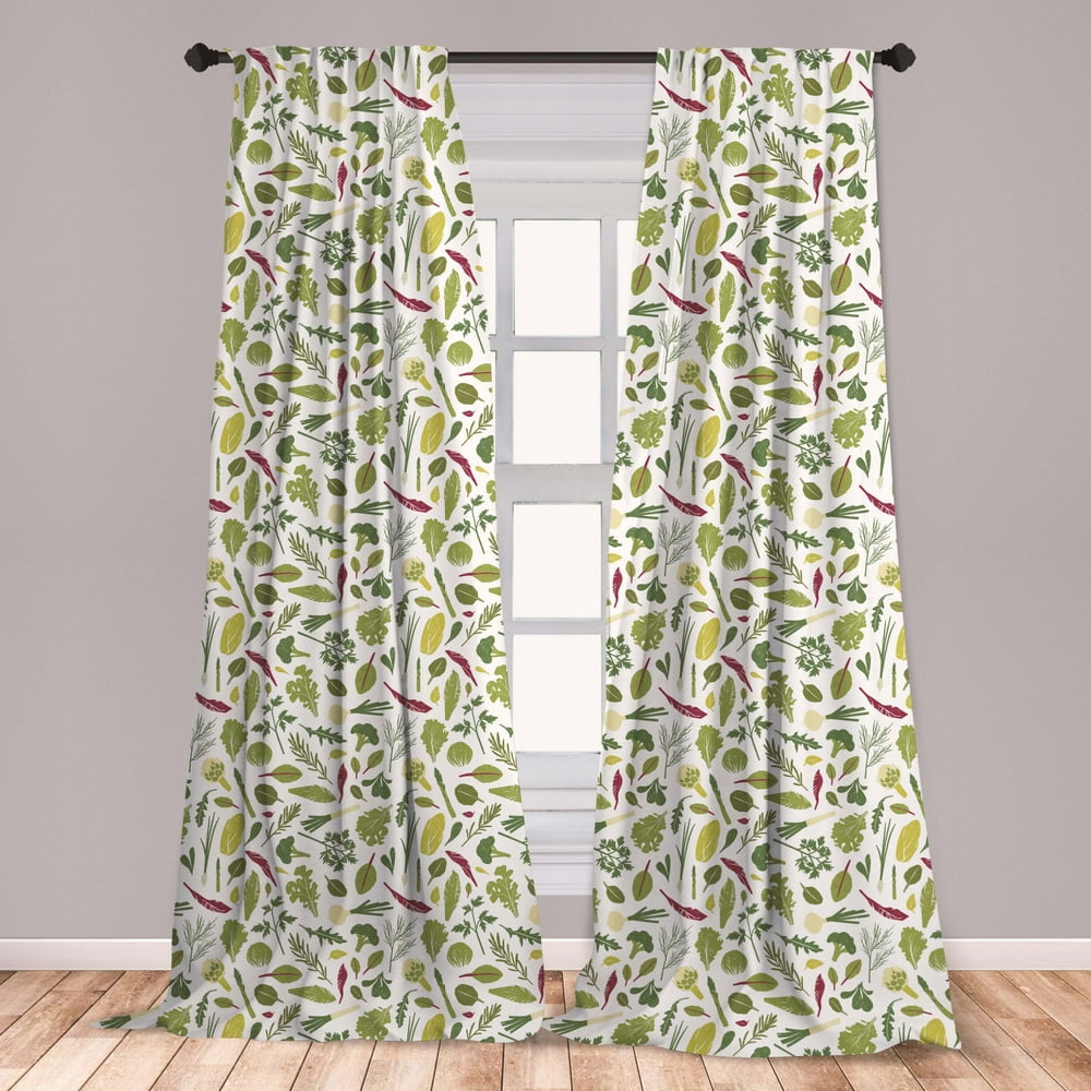 Vegetables Curtains 2 Panels Set, Pattern of Fresh Greenery Plants and