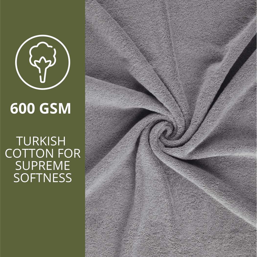 HOME ESSENTIALS 100% Cotton Luxury Turkish Wash Cloths and Bath Towels Set of 6, 600 GSM Lightweight Super Absorbent Travel Towels Pack, Quick Dry Towels for Spa, Hotel Bathroom Essentials, Grey