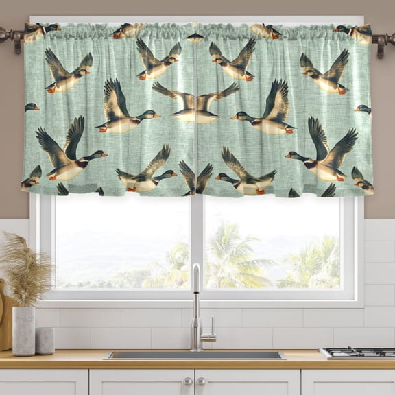 Ryvnso Ducks Flying Curtains Sets Short Curtain Rod Pocket Half Window Cafe Farmhouse Tier 2 Panels 57"W x 24"L