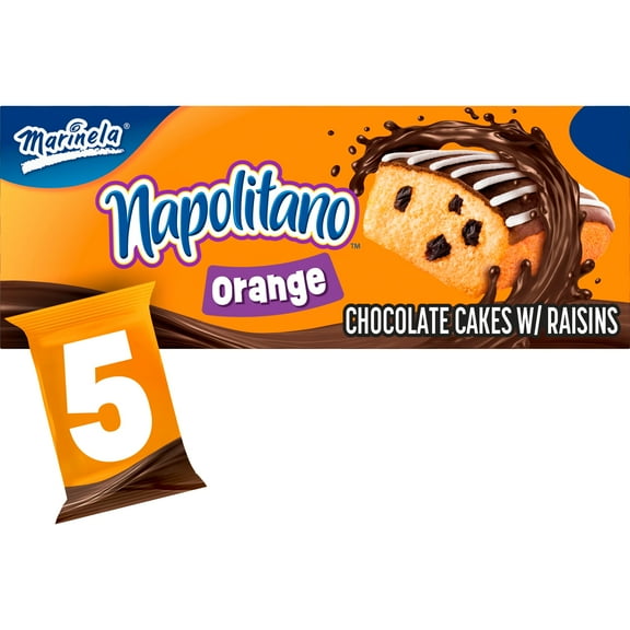 Marinela Napolitano Orange Cake with Raisins, 5 packs, Snack Cakes, 12.35 oz Box