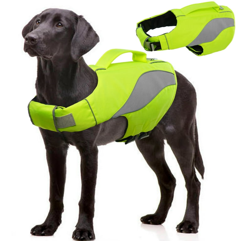 QBLEEV Dog Life Jacket Pet Preserver Vest Portable Dog Swimsuit Lifesaver Vest with Rescue Handle for Small Medium Large Breed Dogs Adjustable Dog