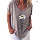 thumbnail image 2 of Qarigey Camiseta de mujer con cuello en V y estampado de flores, manga corta, tela suelta Prendas para la parte inferior del cuerpo gris 5XL, 2 of 3