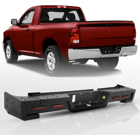 Rear Bumper for 2009-2018 Dodge Ram 1500 Pickup Truck,Full Width Heavy-Duty Offroad Steel Back Bumper with LED Position Lights