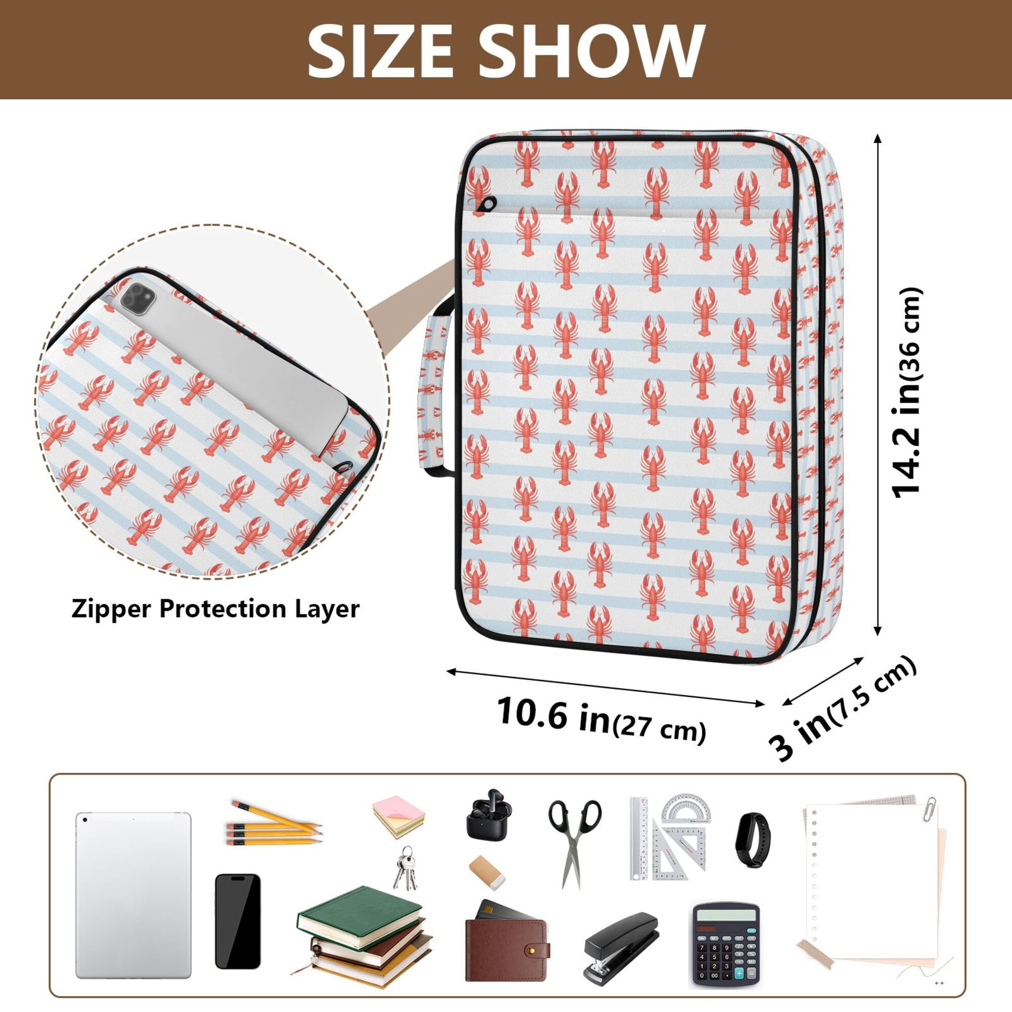 FORMRS Accordion File Folder A4 Size 7-Pocket Expanding Document Organizer Bag with 3 Ring Binder, Blue Stripes Lobster Pattern