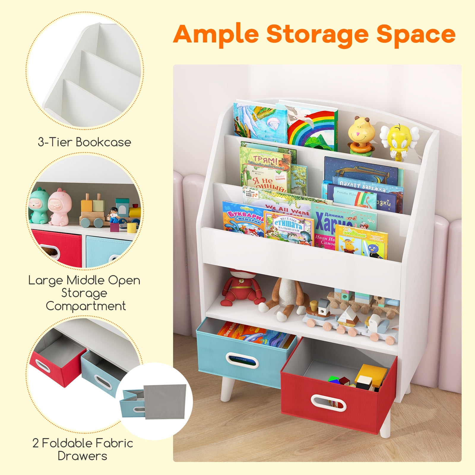 Giantex Kids Bookshelf, Toy Storage Organizer, Easy Reach Toddler Children Cabinet
