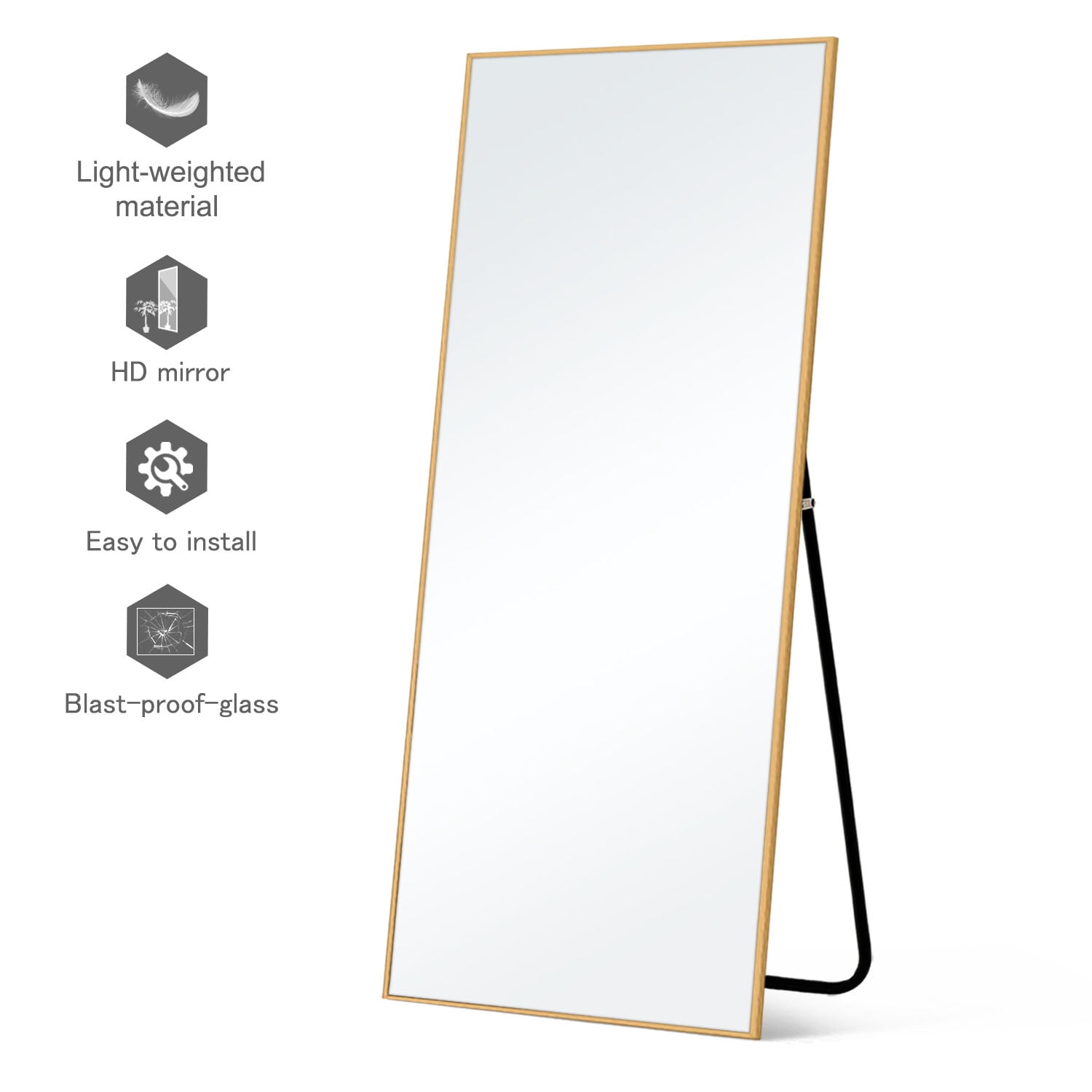 NeuType Oversized Floor Mirror Full Length Mirror with Stand Large Wall  Mounted Mirror Aluminum Alloy Frame (Black, 71 x 32) 