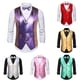 thumbnail image 3 of Mens V-Neck Disco Shiny Casual Waistcoat Suit Vest Waistcoats Gilet Vintage Tops, 3 of 8