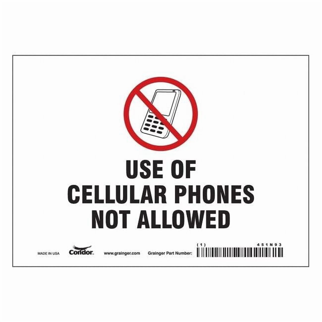 Safety Sign Cell Phone, 5 in H, 7 in W, Vinyl, Horizontal Rectangle, English, 451N93 451N93
