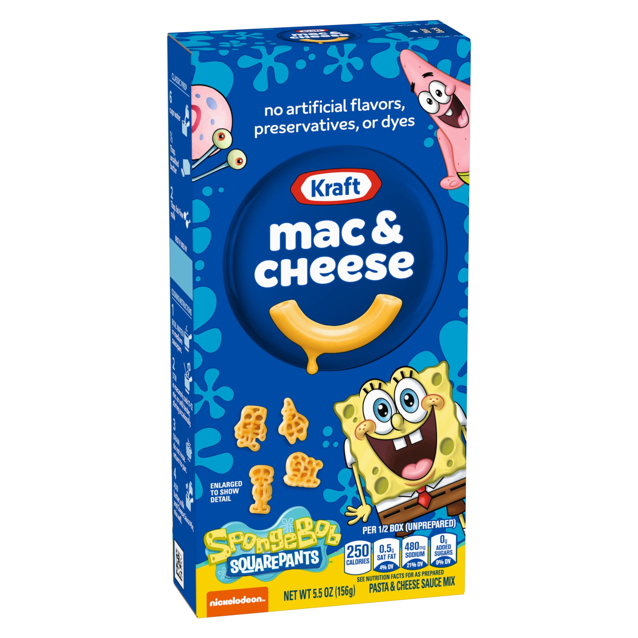 Kraft SpongeBob Squarepants Mac and Cheese, 1 Box, for Easy Dinner or Dinner Sides, Original Flavor, No Artificial Flavors, Preservatives or Dyes, 5.5 oz