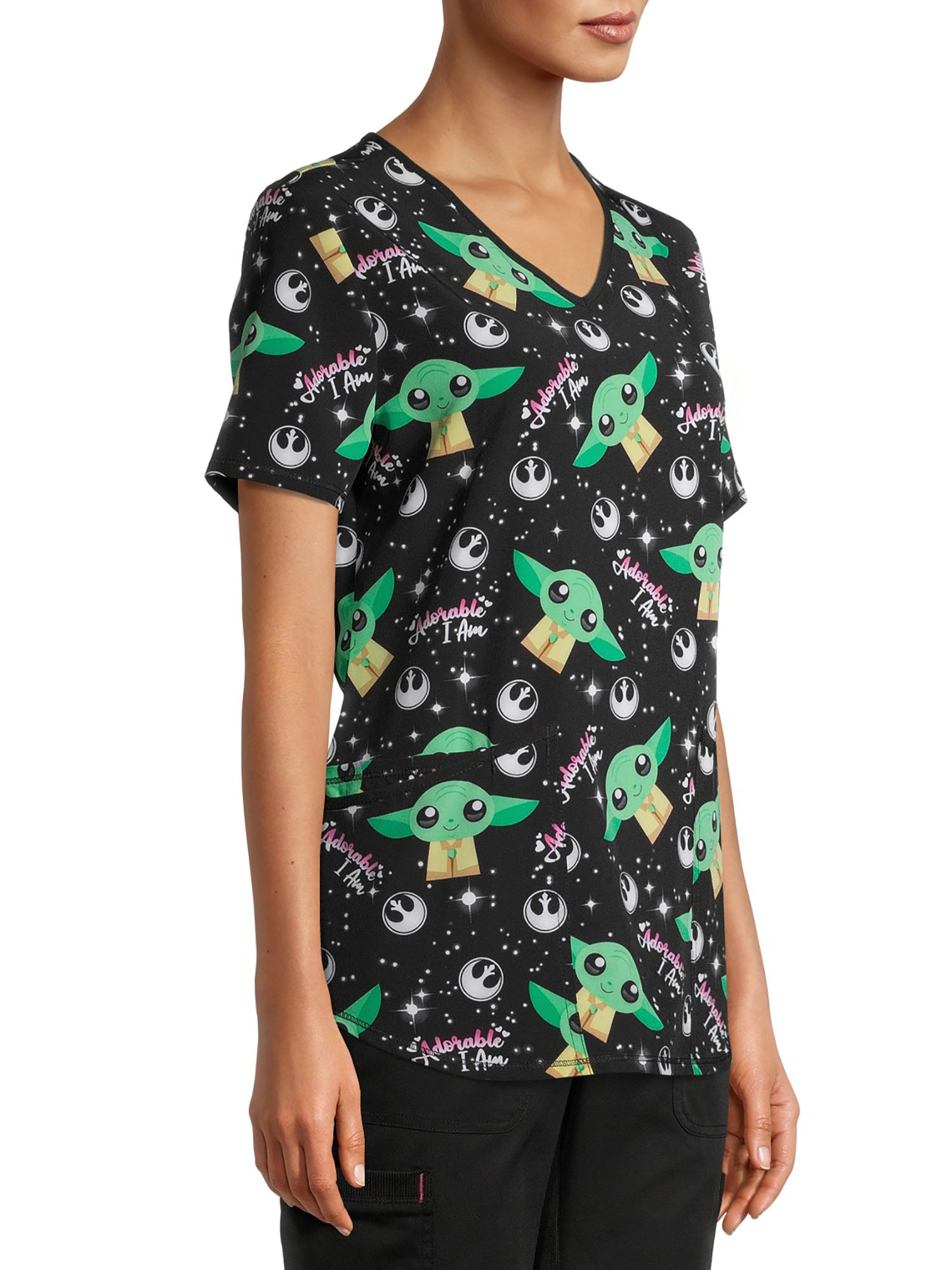 Scrubstar Women's Star Wars Yoda "Adorable I Am" V-Neck Print Scrub Top