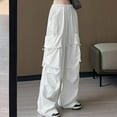 thumbnail image 2 of Ladies Summer Pants High Waisted Buttoned Work Pants Straight Leg Dress Pants with Pockets Jogging Pants for Women White M, 2 of 4