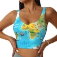 thumbnail image 1 of Fotbe World Map With Animals Landmarks Sujetador Deportivo Largo sin Aros para Mujer con Almohadillas y Soporte Medio, Transpirable y Absorbente, Camiseta Tipo Chaleco o Tank Top-XX-Large, 1 of 8
