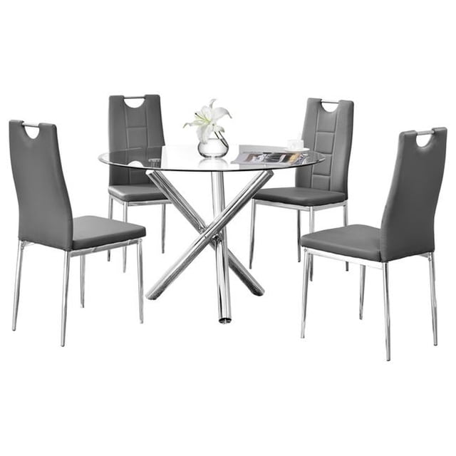Ensemble de Salle à Manger Rond en Verre 5 Pcs, Gris
